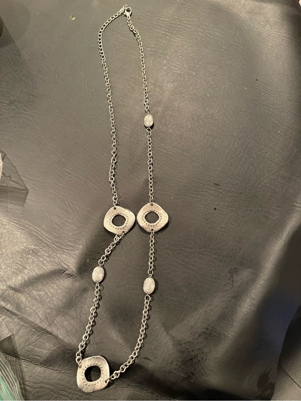 Silver Textured Open-Circle Long Necklace for Women